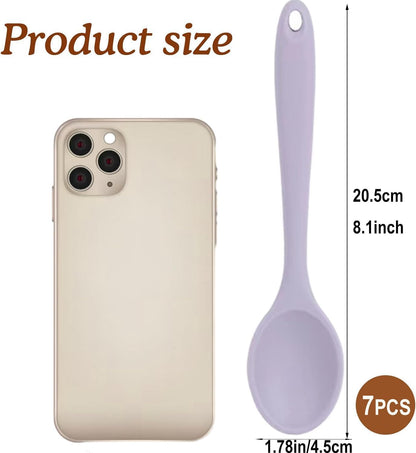 7PCS Silicone Serving Spoons Set,Vituer Heat Resistant Kitchen Mixing Slotted Spoons for Cooking,Non-stick Silicone Basting Spoon Slotted Spoons Utensil for Mixing,Baking, (7Light Colors,8.1")