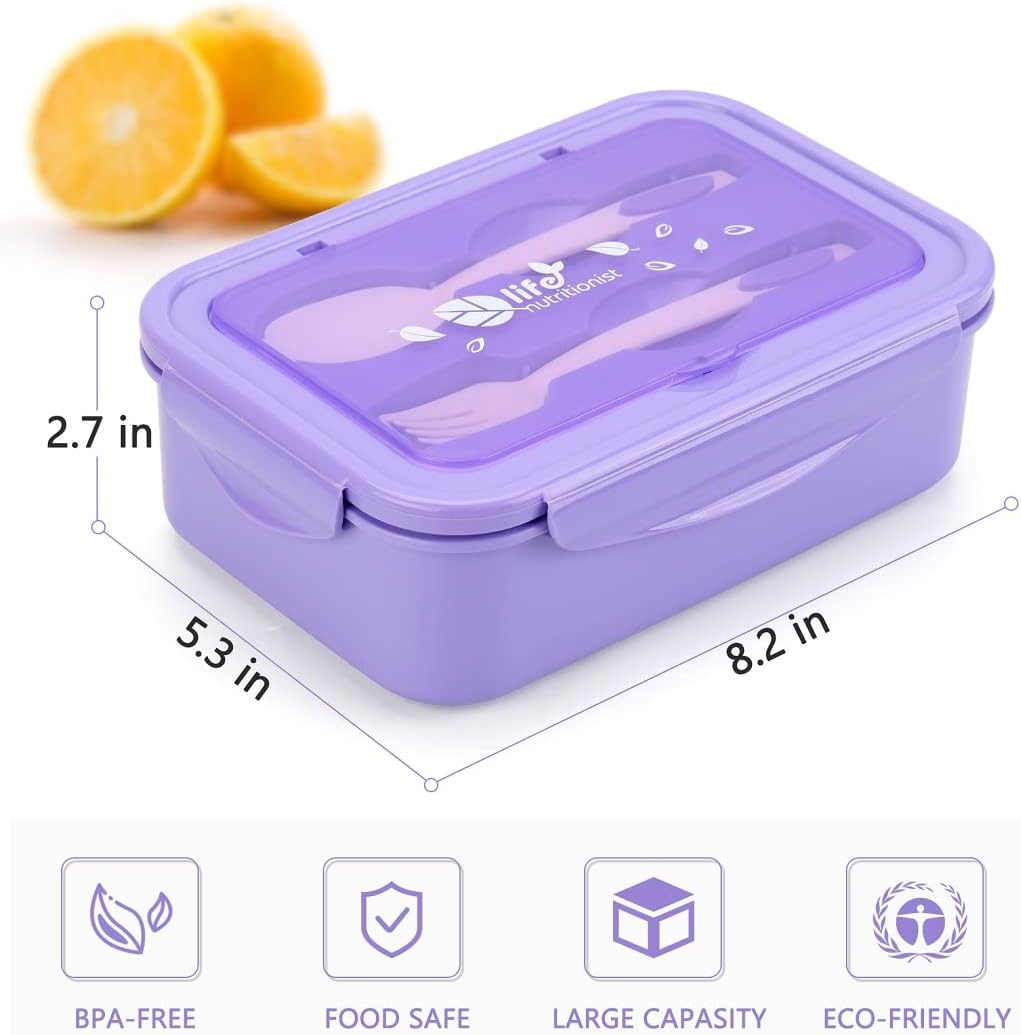 Bento Boxes for Adults - 1100 ML Bento Lunch Box Container For Kids With Spoon & Fork - Durable Perfect Size for On-the-Go Meal, BPA-Free and Food-Safe Materials(Grey)