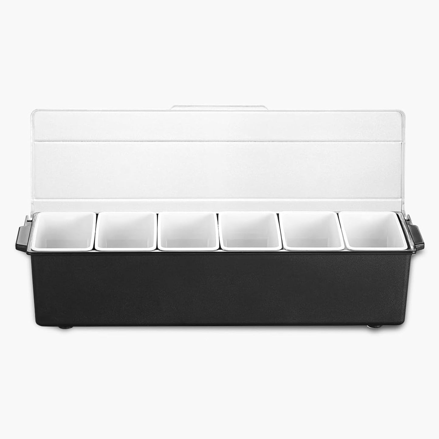Large Ice Chilled Condiment Caddy，Chilled Condiment Containers Server with Lids for 5 Removable Compartments ，Serving Platters , Fruit & Garnish Tray for Party Supplies & Bar Accessories-Transparent
