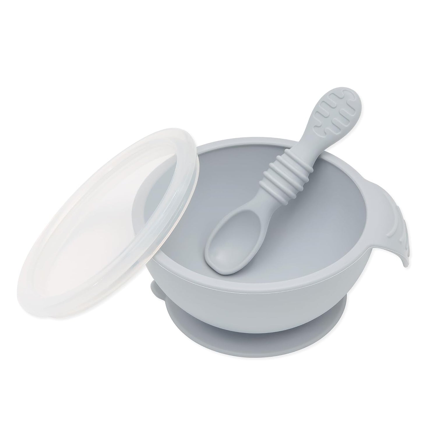 Bumkins Baby Bowl, Silicone Feeding Set with Suction for Baby and Toddler, Includes Spoon and Lid, First Feeding Set, Training Essentials for Baby Led Weaning for Babies 4 Months Up, Sage
