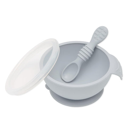 Bumkins Baby Bowl, Silicone Feeding Set with Suction for Baby and Toddler, Includes Spoon and Lid, First Feeding Set, Training Essentials for Baby Led Weaning for Babies 4 Months Up, Sage