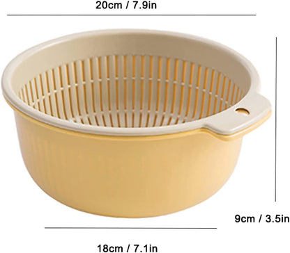 Colander Bowl Set of 2, Double Layered Plastic Food Strainer Fruit and Vegetable Washing Basket Pasta Drainer Kitchen Colander for Washing Draining and Serving