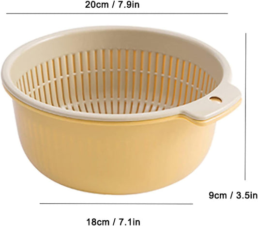 Colander Bowl Set of 2, Double Layered Plastic Food Strainer Fruit and Vegetable Washing Basket Pasta Drainer Kitchen Colander for Washing Draining and Serving
