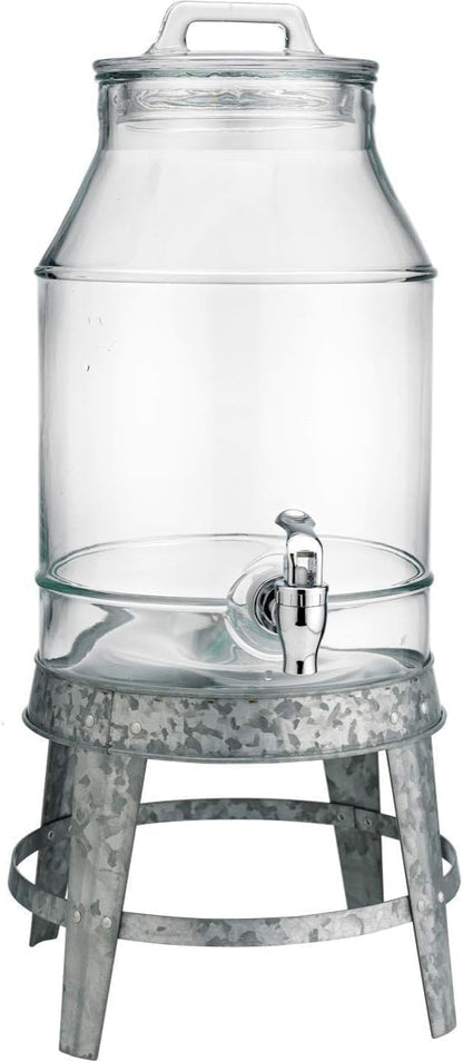 3 Gallon Classic Ice Cold Clear Glass Mason Jug Drink Beverage Dispenser Durable On Galvanized Stand With Leak Free Spigot-Easy Filling For Outdoor, Parties & Daily Use Lid