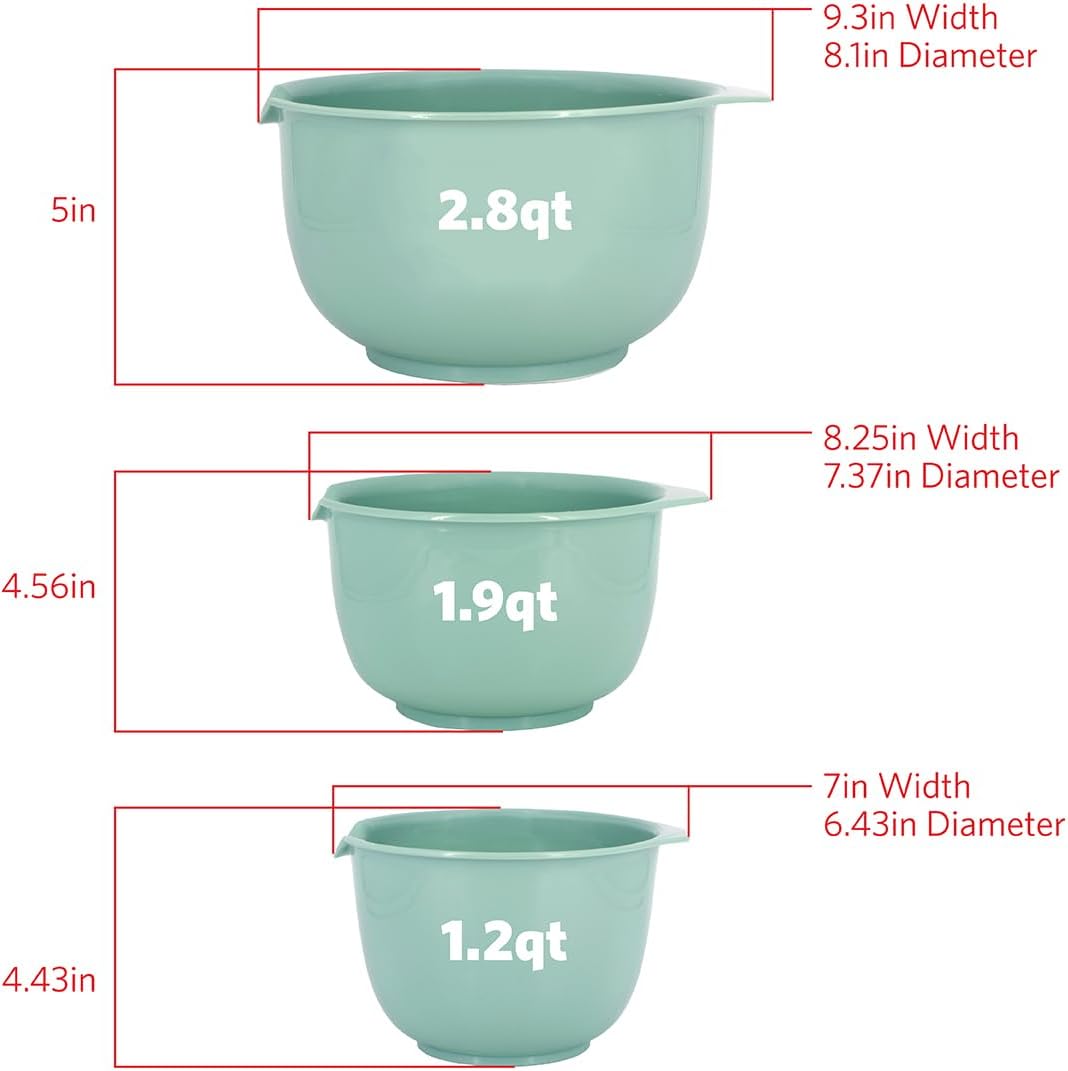 Glad Mixing Bowls with Pour Spout, Set of 4 - Nesting Plastic Bowls (1.2qt, 1.9qt, 2.8qt, and 3qt with Handle) - Non Slip Base, Dishwasher Safe Kitchen Cooking and Baking Supplies, Green