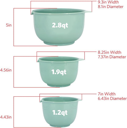 Glad Mixing Bowls with Pour Spout, Set of 4 - Nesting Plastic Bowls (1.2qt, 1.9qt, 2.8qt, and 3qt with Handle) - Non Slip Base, Dishwasher Safe Kitchen Cooking and Baking Supplies, Green