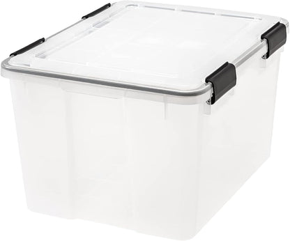 IRIS USA WeatherPro Storage Bins with Lids, 47 Qt, Gasket Seal, 2 Pack | Airtight gasket helps protect clothing, shoes, crafts, keepsakes, and household supplies from moisture and dust.
