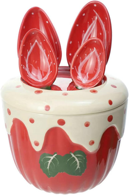 Sizikato 4pcs Porcelain Measuring Spoons with Base, Cute Cactus Shape