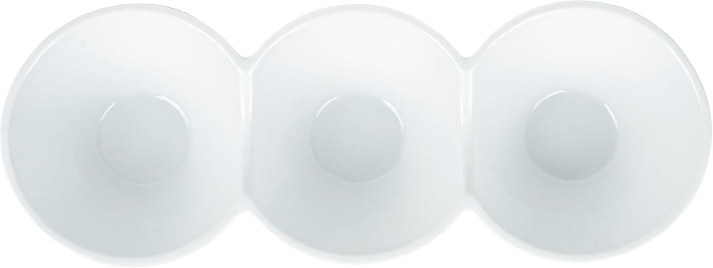 Restaurantware-9.1 x 4.9 x 2.3 Inch Double Dip Bowls, 1 Microwavable Condiment Server - 2 Compartments, Microwavable, White Porcelain Dip Tray, Dishwashable, For Snacks, Condiments, Or Toppings