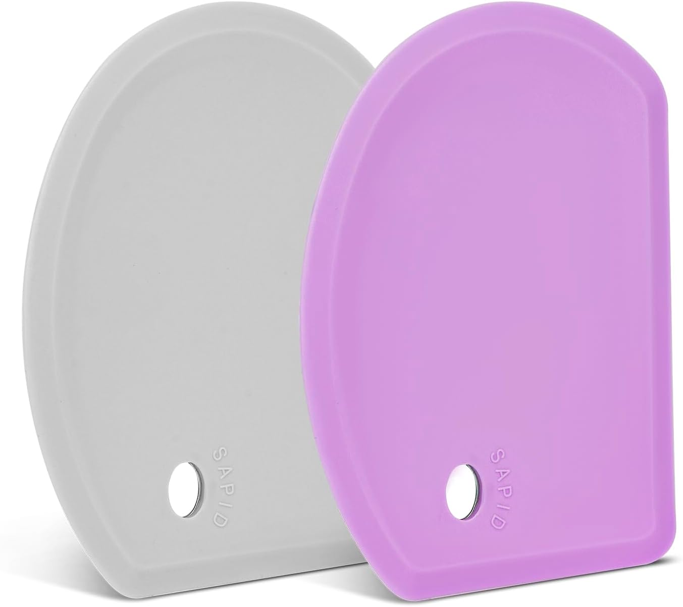 Silicone Dough Scraper with Stainless Steel Sheet, Curved Edge Flexible Bowl Scraper for Baking, Food Grade Silicone Bench Scraper for Sourdough Bread Proofing Basket, Set of 2, Gray & Orange,SAPID