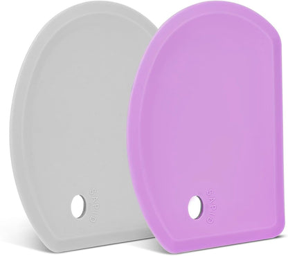 Silicone Dough Scraper with Stainless Steel Sheet, Curved Edge Flexible Bowl Scraper for Baking, Food Grade Silicone Bench Scraper for Sourdough Bread Proofing Basket, Set of 2, Gray & Orange,SAPID