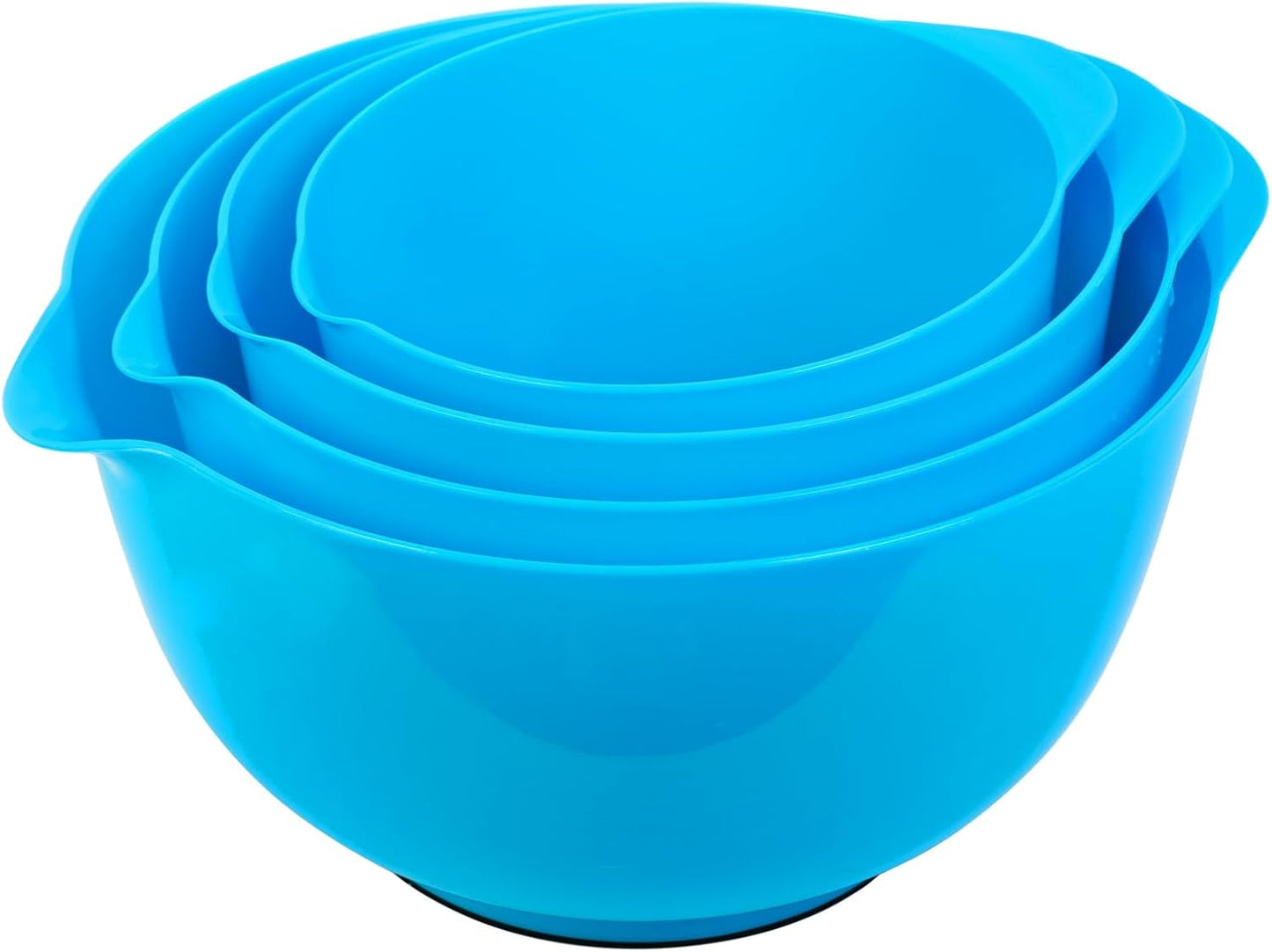 BoxedHome Nesting Plastic Mixing Bowl Set With Pour Spout, Microwave and Dishwasher Safe, BPA free Non-Slip Base, Set of 4 Size 1.7, 2.5, 3.5 and 4.5qt, Great for Prepping, Baking, Cooking (Dark Blue)