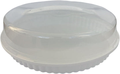 Plastic Pie Carrier with Lid – 10.375” Diameter, BPA-Free – Clear Dome with White Base – Freezer Safe Lightweight Pie Holder with Handle & Slide Lock for Transport & Storage, Fluted, Ridged Base