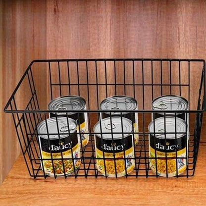 Slideep Wire Baskets Farmhouse Freezer Organizer Storage Bin Basket with Handles, Food Storage for Kitchen Cabinets, Pantry, Closet, Bedroom, Bathroom, Office 3 Pack