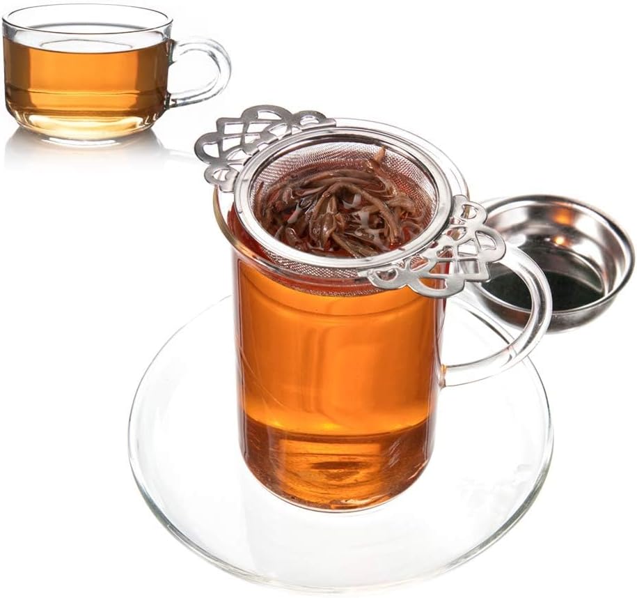4 Set Tea Strainers with Drip Bowls Loose Leaf Tea Strainers