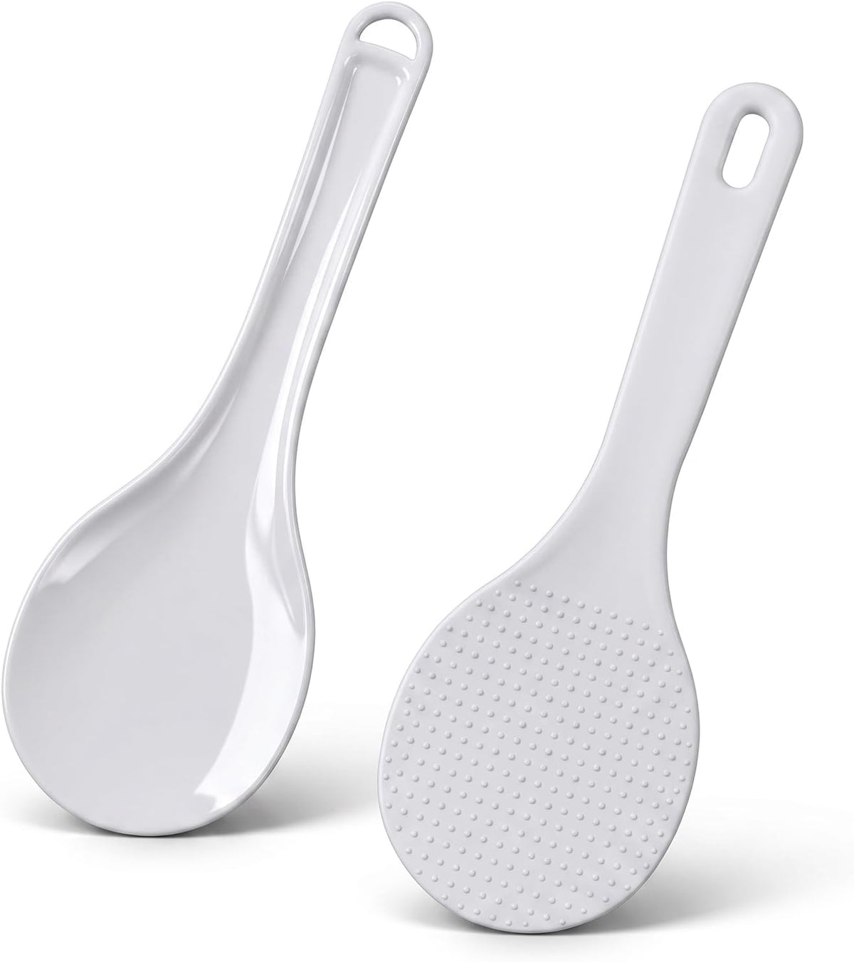 2 PCS Rice Spoon, White Non Stick Hanging Rice Spatula 2 Styles Heat Resistant Rice Cooker Spatula Plastic Rice Spoon Paddle Kitchen Cooking Utensil Set for Kitchen, Restaurant, And Home Cooking