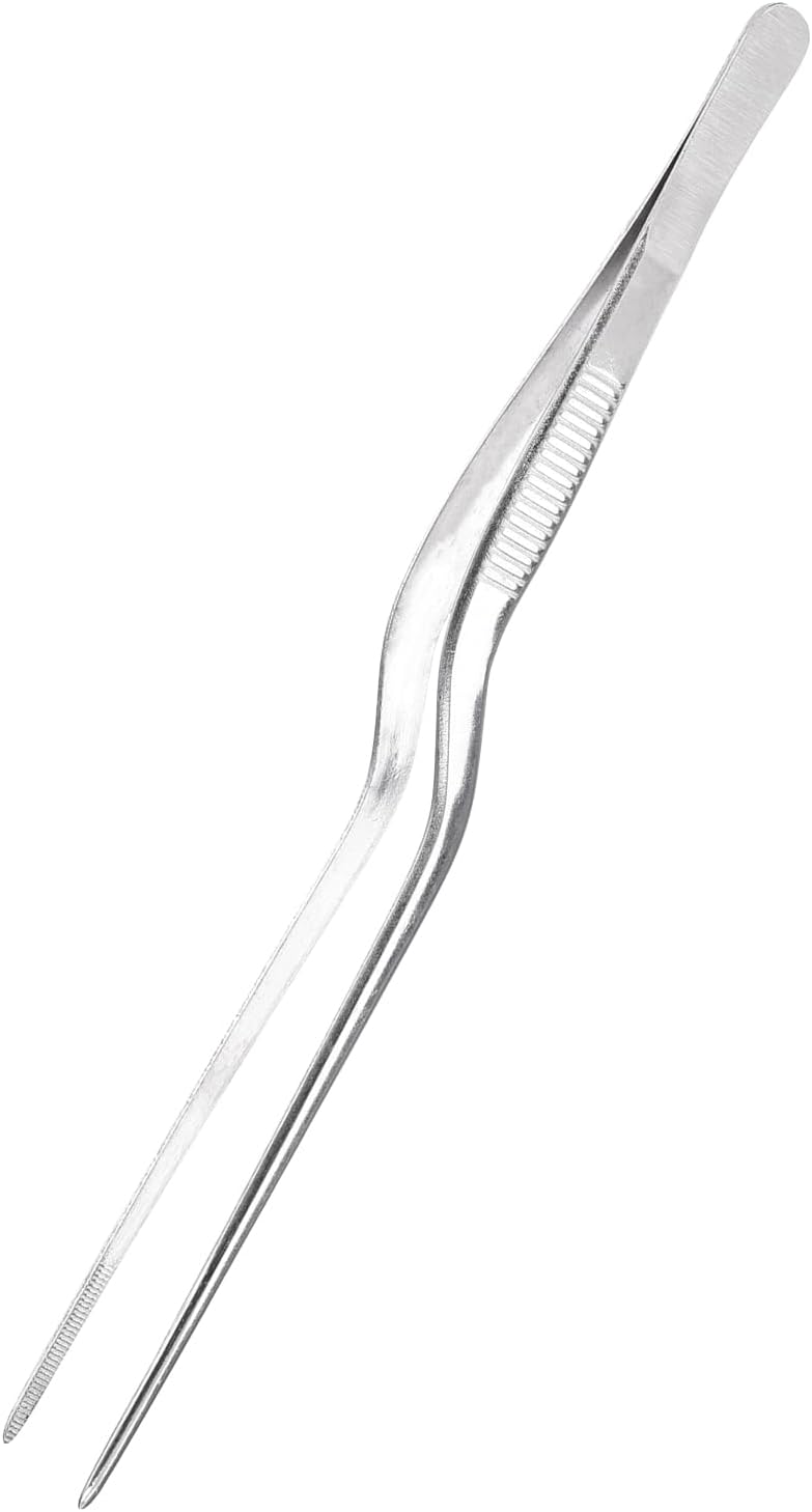 uxcell Kitchen Tweezers Stainless Steel, 10 Inch Food Tongs Fine Cooking Tweezers Set Extra-Long Tweezer Tongs for Cooking Grill Baking BBQ, Black Clip