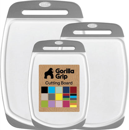 GORILLA GRIP BPA-Free Reversible Kitchen Cutting Board Set of 3, US Designed, Nonporous, Juice Grooves Catch Liquid, Slip Resistant Border, Dishwasher Safe, Durable Large Food Chopping Boards, Black