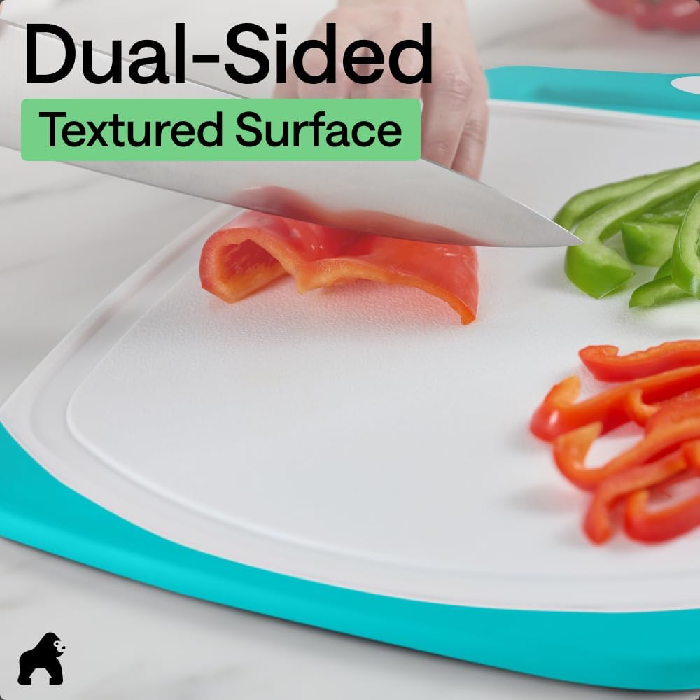 GORILLA GRIP BPA-Free Reversible Kitchen Cutting Board Set of 3, US Designed, Nonporous, Juice Grooves Catch Liquid, Slip Resistant Border, Dishwasher Safe, Durable Large Food Chopping Boards, Black