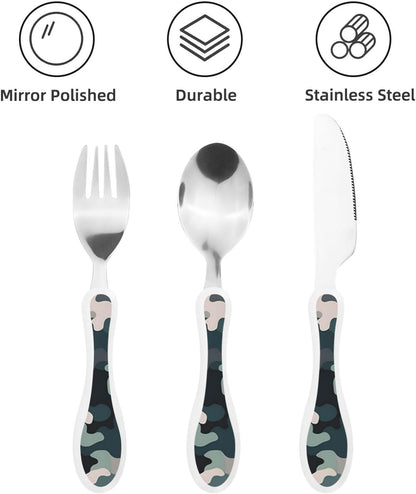 3-Piece Kids Silverware Set With Storage Case, Stainless Steel Reusable Children Safe Knife Spoon Fork Set Butterfly On Beautiful Flower Children Flatware Set For Kids Lunch Box