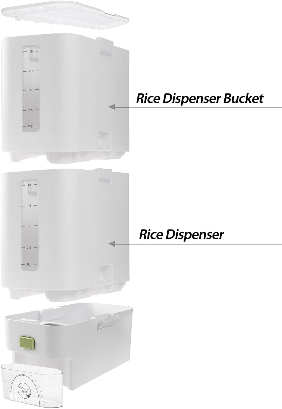 Letusto Rice Dispenser - Rice Storage Dry Food Container Max 26 Pounds Capacity - Great Kitchen Organizer with Measurable Rice Cylinder - Bucket Extension ONLY