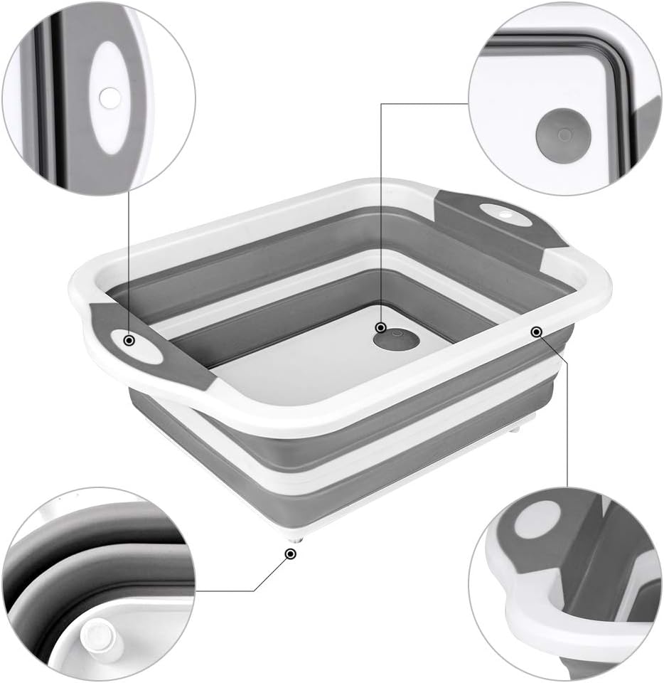 QiMH Collapsible Cutting Board - Foldable Multi-function Dish Tub - Washing and Draining Veggies Fruits Food Grade Sink Storage Basket(8.5 Quart) - New Kitchen and Camping Essentials(Knife Included)