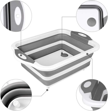 QiMH Collapsible Cutting Board - Foldable Multi-function Dish Tub - Washing and Draining Veggies Fruits Food Grade Sink Storage Basket(8.5 Quart) - New Kitchen and Camping Essentials(Knife Included)