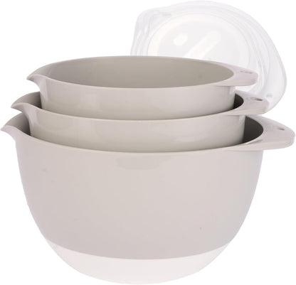 3 Plastic Mixing Bowls with Lids,Pour Spout,TPR Bottom,Mixing Bowl Set,Deep Nesting Small Batter Bowl for Serving,Prep,Baking,Non Slip,Dishwasher Safe,Easy to Grip/Spout,Pale Blue