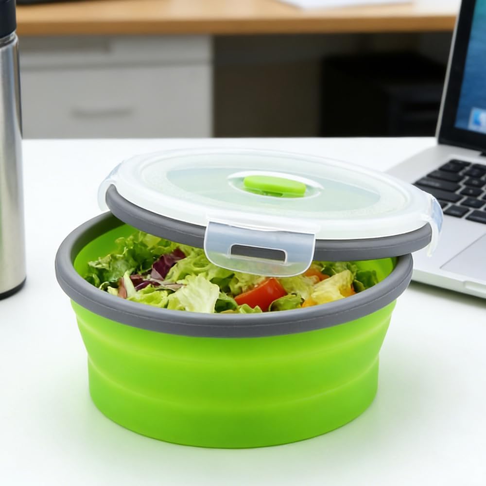 3-Piece Collapsible Food-Storage-Container Set – Foldable Meal Prep Containers Reusable, Stackable Bowls,Green