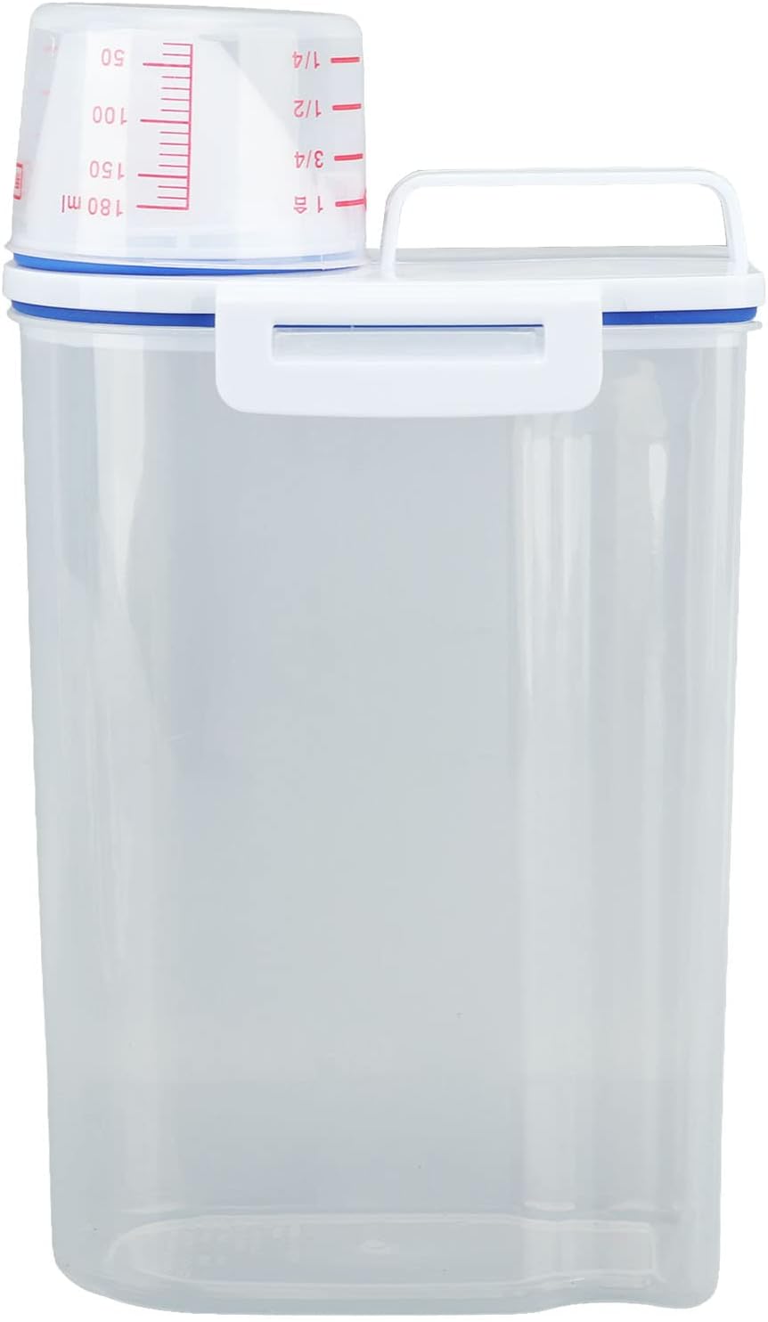 Fabater Rice Airtight Storage Container, 3 to 5Lbs Cereal Dry Food Flour Bin, Pet Dog Cat Food Dispenser with Measuring Cup, Clear Plastic Kitchen and Pantry Organization Bin (White)