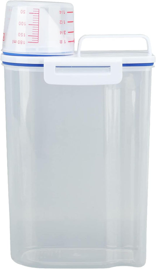 Fabater Rice Airtight Storage Container, 3 to 5Lbs Cereal Dry Food Flour Bin, Pet Dog Cat Food Dispenser with Measuring Cup, Clear Plastic Kitchen and Pantry Organization Bin (White)