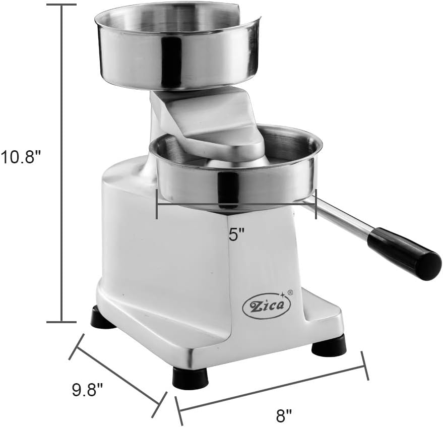 Zica 5 inches/130mm Sliver Commercial Hamburger Press Patty Maker Heavy Duty Meat Forming Processor, Stainless Steel Bowl, Includes 500 Pcs Patty Papers