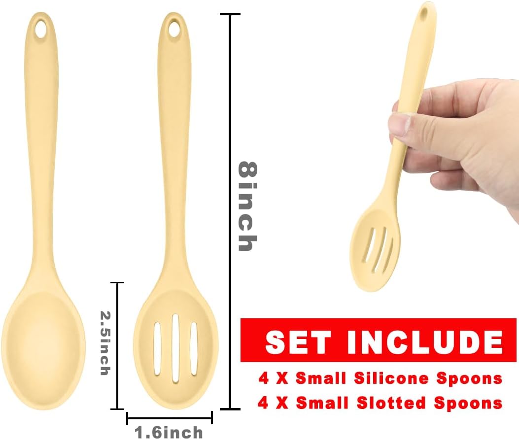 ELANE 8 Pcs Silicone Cooking Utensils Set,Silicone Serving Spoons Cooking Spoons for Nonstick Cookware for Kitchen Salads