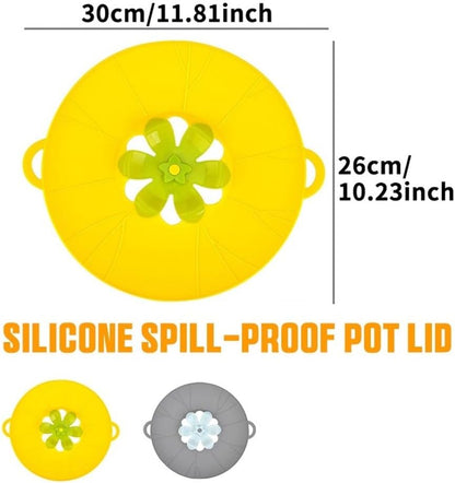 Silicone Boil Over Spill Safeguard - Food Grade Kitchen Stopper Lid For Pots And Pans - Eco-Friendly Silicone Cover In Grey And Yellow(Yellow,Small)