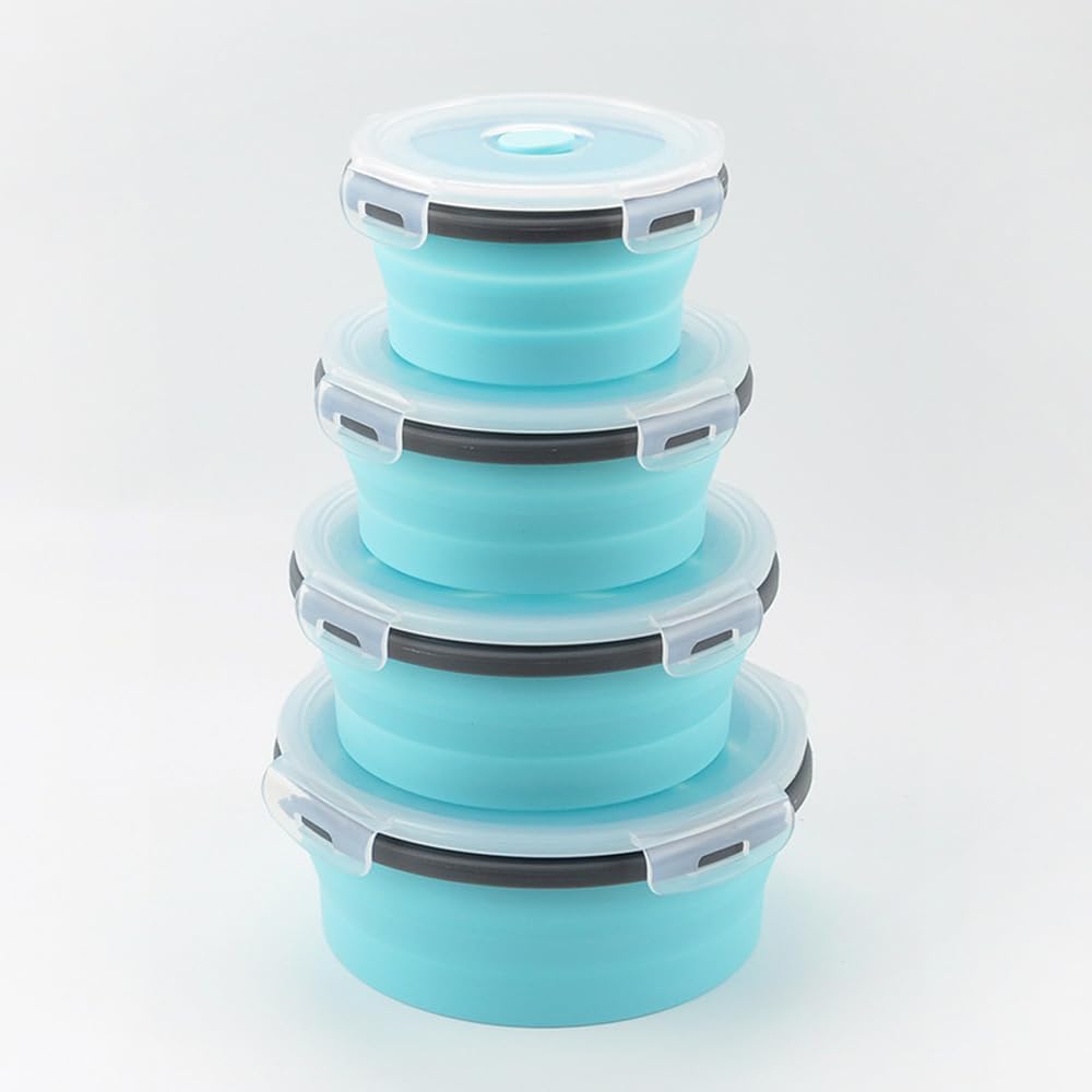 3-Piece Collapsible Food-Storage-Container Set – Foldable Meal Prep Containers Reusable, Stackable Bowls,Green