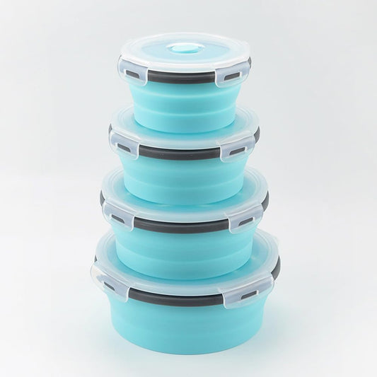 3-Piece Collapsible Food-Storage-Container Set – Foldable Meal Prep Containers Reusable, Stackable Bowls,Green