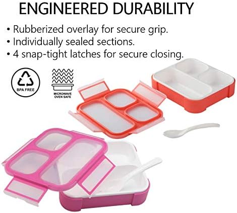 kinsho Medium Bento Boxes for Kids, Lunch Box for Boys Girls Toddler Adults, Leak-Proof 3 Compartment Containers for Meal or Snack at School Daycare Work Travel, BPA Free 2 Pack (Pastel Blue + Pink)