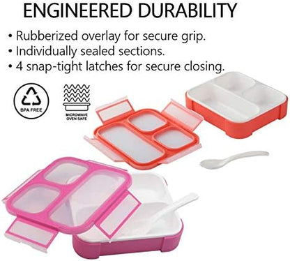 kinsho Medium Bento Boxes for Kids, Lunch Box for Boys Girls Toddler Adults, Leak-Proof 3 Compartment Containers for Meal or Snack at School Daycare Work Travel, BPA Free 2 Pack (Pastel Blue + Pink)
