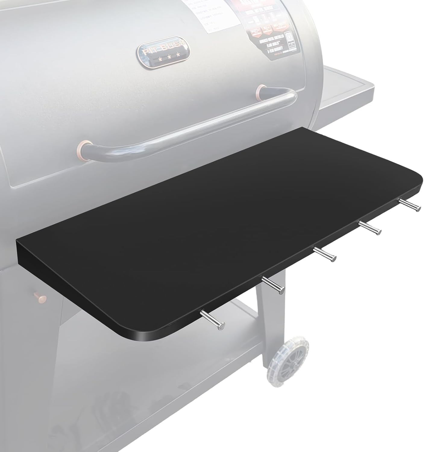 QuliMetal Folding Front Shelf for Traeger Pro 34, Texas Elite 34, Century 885 and Eastwood 34, 37" x 12" Heavy-Duty Grill Prep Table with Cutting Board, Stainless Steel Basin, Lid and 5 Hooks