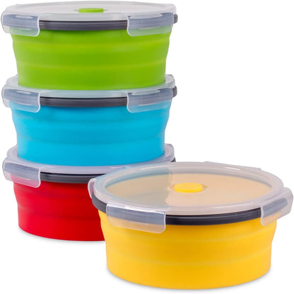 Collapsible Food Storage Containers with Lids, 4 Pack, 40 oz Silicone 1-Compartment Meal Prep Containers Reusable, Lunch Bento Boxes for Adults, Microwave Freezer Dishwasher Safe, BPA-Free, Black