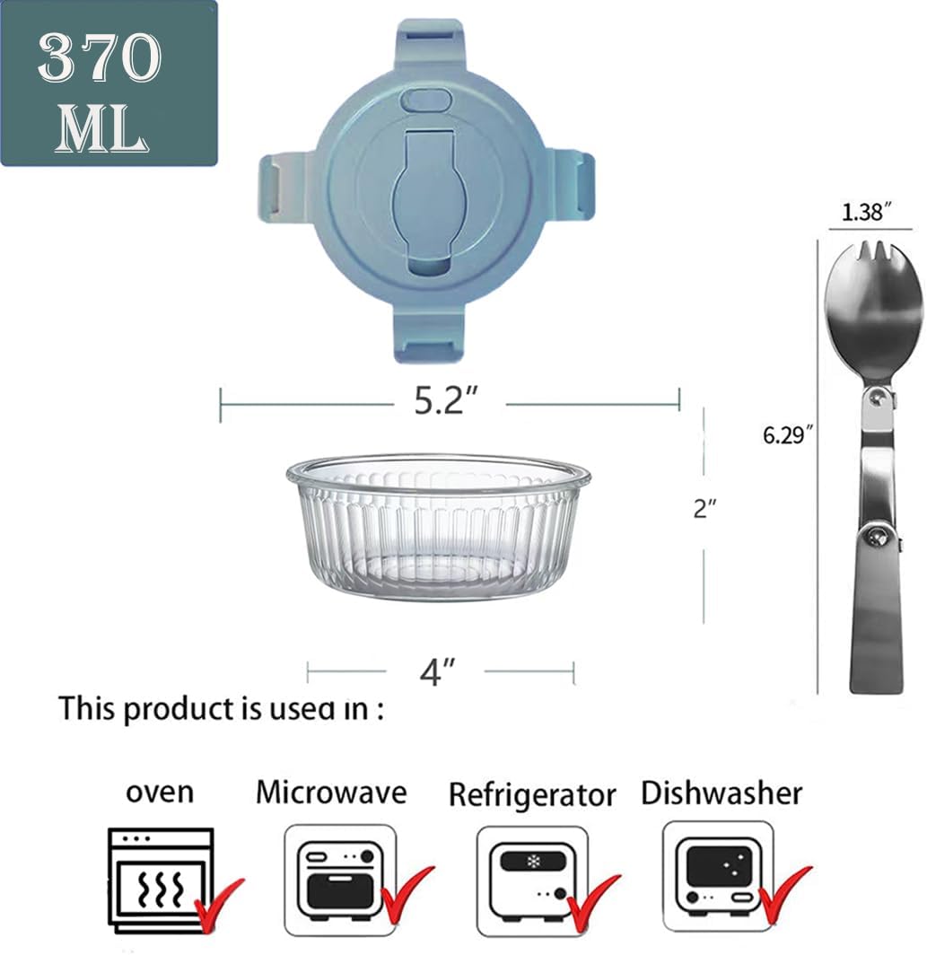 Small Round Glass Food Storage Containers with Lids, 1.5 Cup Round Food Containers set BPA-Free, 12oz Glass Lunch Bowls for Soup Leftover, Microwave, Dishwasher and Freezer Safe (4pack)