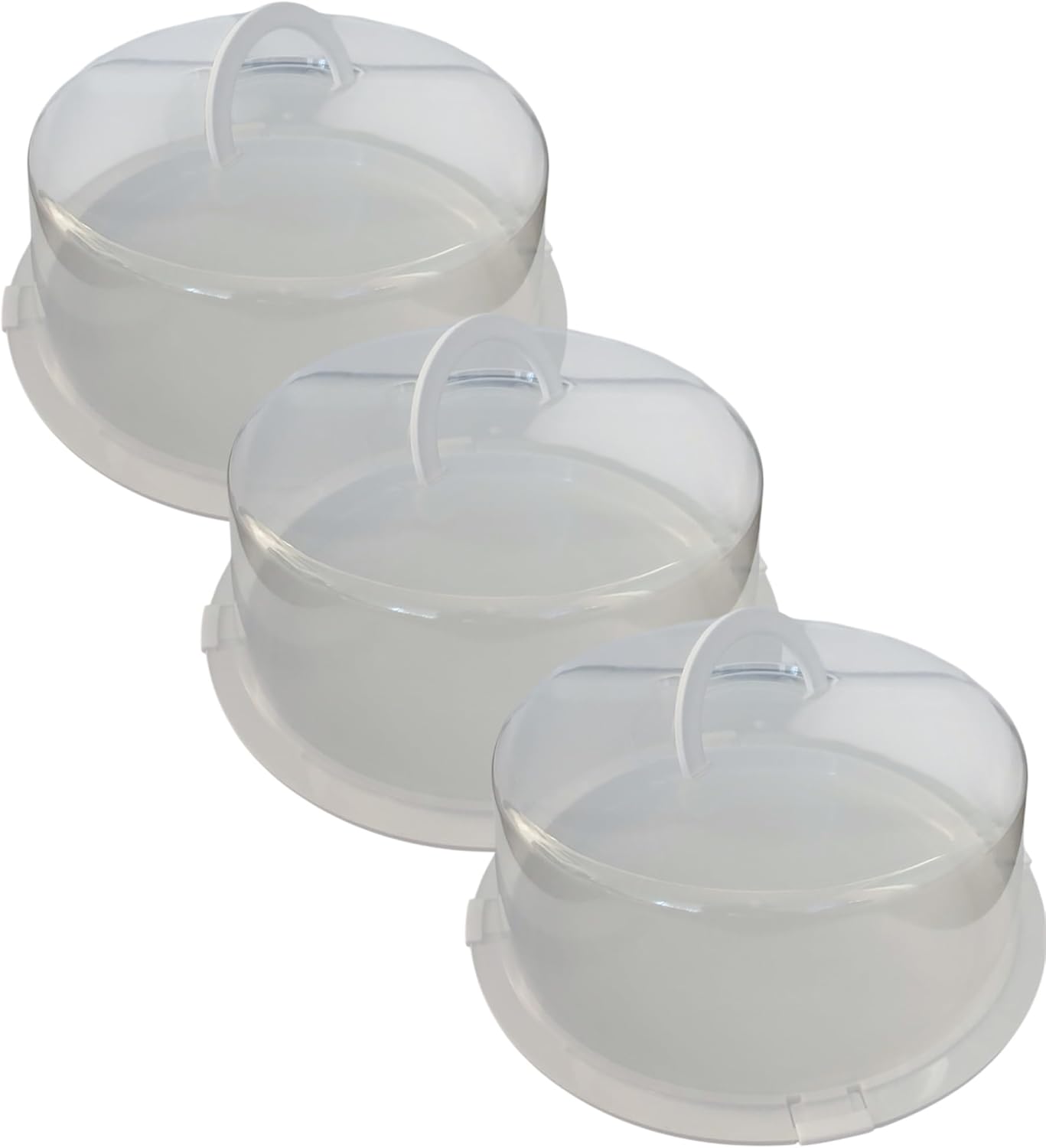 3 Pack Cake Carriers with Lids and Handles for 10 Inch Cakes | Reusable, 12 x 12 x 4.75 Inches, Plastic, BPA-Free, Freezer Safe, Stackable, Slide-Lock Closure, Lightweight Design