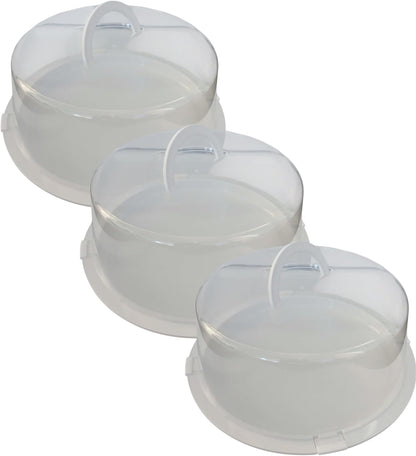 3 Pack Cake Carriers with Lids and Handles for 10 Inch Cakes | Reusable, 12 x 12 x 4.75 Inches, Plastic, BPA-Free, Freezer Safe, Stackable, Slide-Lock Closure, Lightweight Design