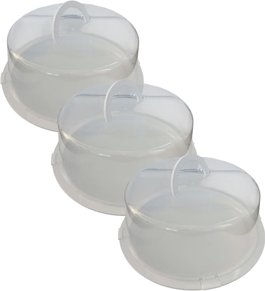 3 Pack Cake Carriers with Lids and Handles for 10 Inch Cakes | Reusable, 12 x 12 x 4.75 Inches, Plastic, BPA-Free, Freezer Safe, Stackable, Slide-Lock Closure, Lightweight Design
