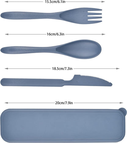 2 Sets Reusable Utensil Set with Case, Portable Plastic Spoons Fork Knife Camping Utensils for Lunch Box Accessories for Kids Adults Travel Picnic Camping Daily Use(Blue, Black)