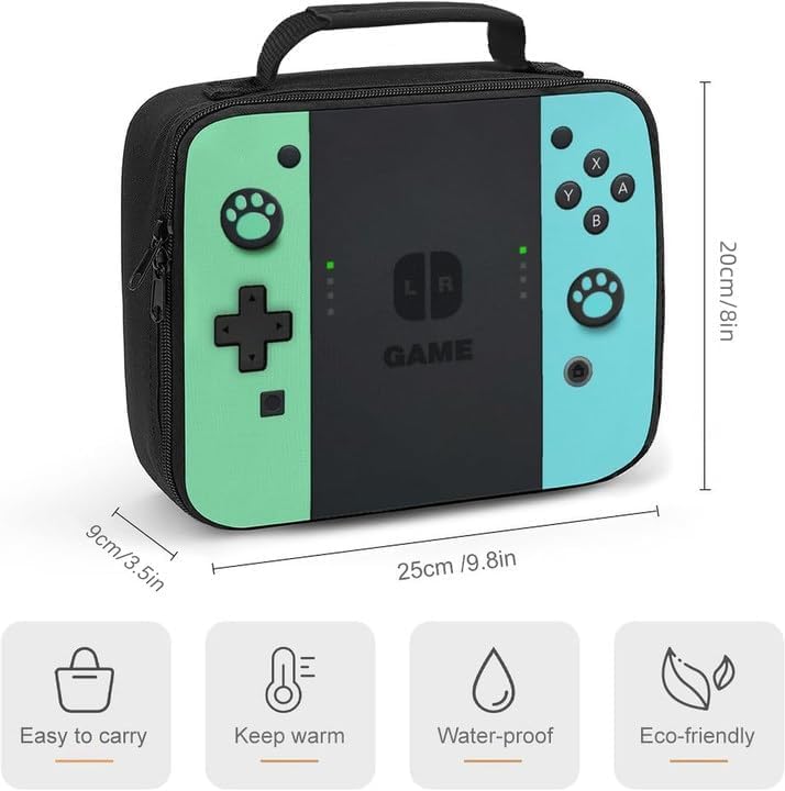 Game Lunch Bag for Boys Girls Gamer, Insulated Video Game Lunch Box for School Work Office Travel Picnic Hiking Beach, Waterproof Leakproof Portable Fits Most Bento Boxes