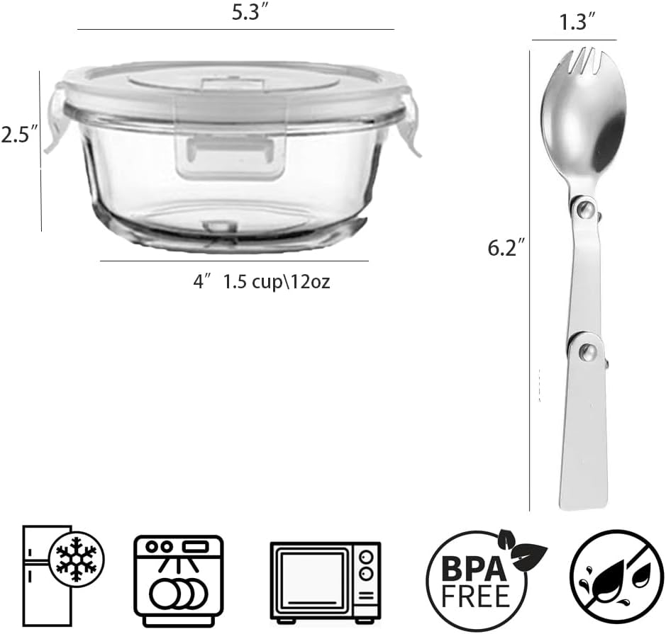 16oz Square Glass Food Storage Containers With Lids, 2 Cup Square Glass Food Containers With Lids, BPA free Small Meal Prep Bowls for leftovers, Dishwasher, Freezer Safe (8Pack)