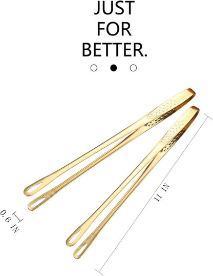11 Inch Cooking Tweezers Tongs for Cooking,2 PCS KitchenTongs Precision Serrated Tips, Stainless Steel Tweezer Kitchen Tools for BBQ, Plating and Serving (Gold)