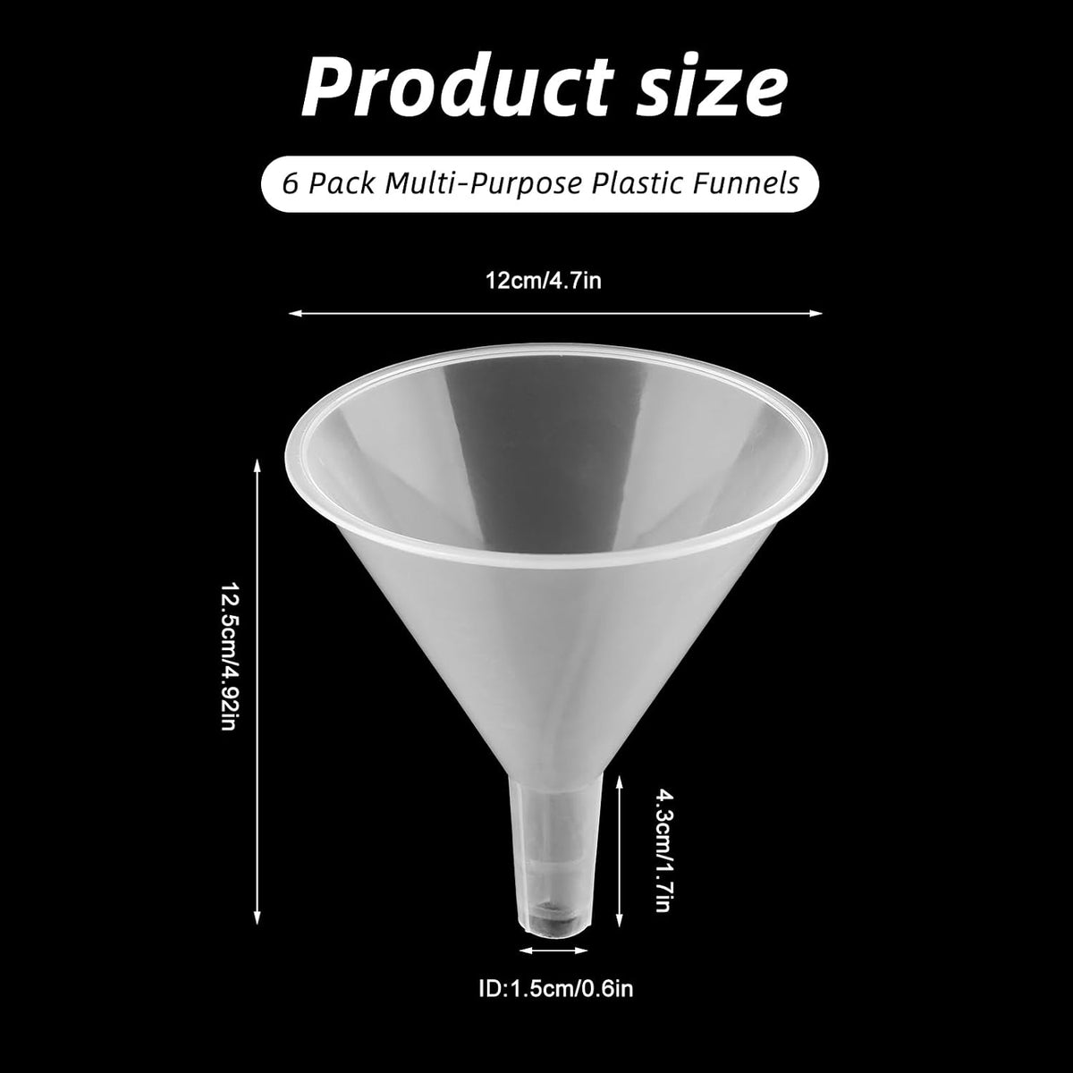 6 Inch Wide Mouth Plastic Large Funnels,Multi-Purpose Clear Funnels with with Reaching Spout for Water Bottles,Oils,Kitchen, Easy and Smooth Content Transfer