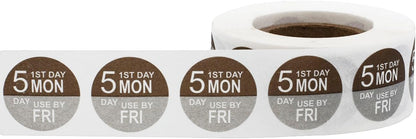 Dissolvable Tuesday Through Saturday 5 Day Food Rotation Labels, 3/4 Inch Use by Stickers, 500 Total Adhesive Labels on a Roll for Restaurant and Kitchen Prep – Made in The USA